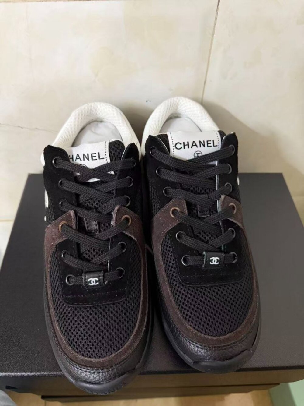 CHANEL Mesh, Suede Calfskin & Grained Calfskin Black/White Sneakers